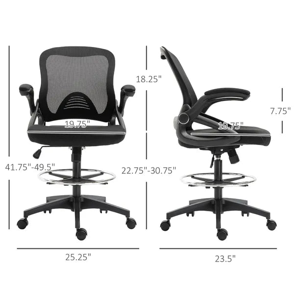 Drafting Chair, Tall Office Chair with Lumbar Support, Flip-Up Armrests, Footrest Ring and Adjustable Seat Height, Black - product image 3