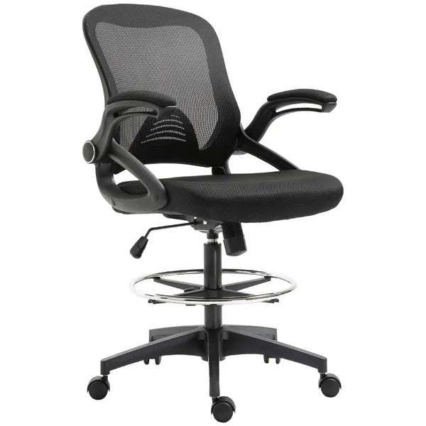 Drafting Chair, Tall Office Chair with Lumbar Support, Flip-Up Armrests, Footrest Ring and Adjustable Seat Height, Black - product image 13