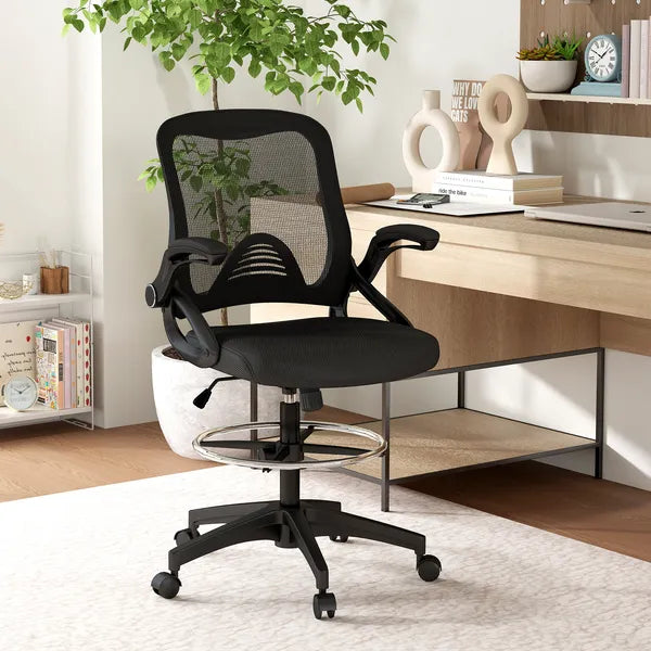 Drafting Chair, Tall Office Chair with Lumbar Support, Flip-Up Armrests, Footrest Ring and Adjustable Seat Height, Black - product image 2