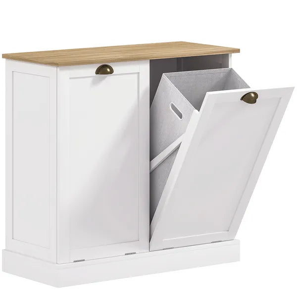 HOMCOM Dual Tilt out Laundry Hamper Cabinet with 2 Removable Basket, Modern Bathroom Storage Cabinet with Shaker Doors and Handles, White - product image 12