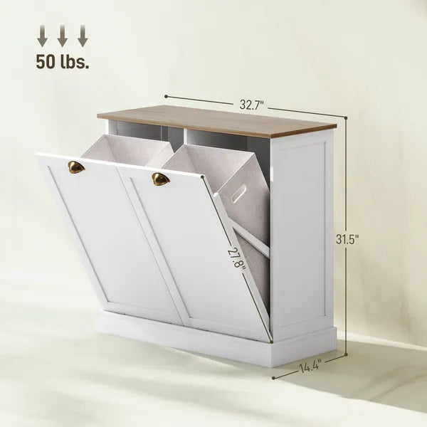 HOMCOM Dual Tilt out Laundry Hamper Cabinet with 2 Removable Basket, Modern Bathroom Storage Cabinet with Shaker Doors and Handles, White - product image 3