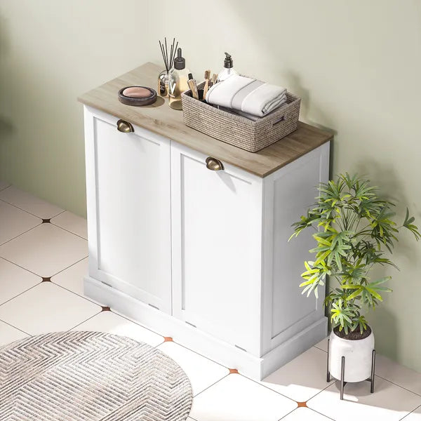 HOMCOM Dual Tilt out Laundry Hamper Cabinet with 2 Removable Basket, Modern Bathroom Storage Cabinet with Shaker Doors and Handles, White - product image 9