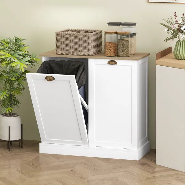 HOMCOM Dual Tilt out Laundry Hamper Cabinet with 2 Removable Basket, Modern Bathroom Storage Cabinet with Shaker Doors and Handles, White - product image 8
