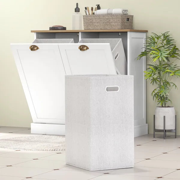 HOMCOM Dual Tilt out Laundry Hamper Cabinet with 2 Removable Basket, Modern Bathroom Storage Cabinet with Shaker Doors and Handles, White - product image 7