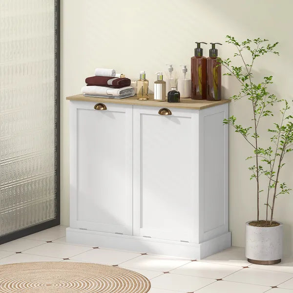 HOMCOM Dual Tilt out Laundry Hamper Cabinet with 2 Removable Basket, Modern Bathroom Storage Cabinet with Shaker Doors and Handles, White - product image 10