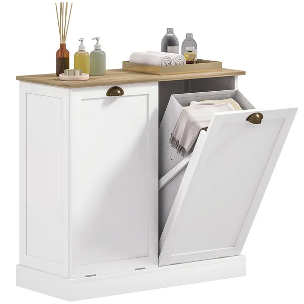 HOMCOM Dual Tilt out Laundry Hamper Cabinet with 2 Removable Basket, Modern Bathroom Storage Cabinet with Shaker Doors and Handles, White - product image 11