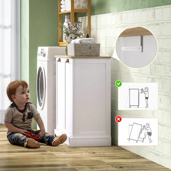 HOMCOM Dual Tilt out Laundry Hamper Cabinet with 2 Removable Basket, Modern Bathroom Storage Cabinet with Shaker Doors and Handles, White - product image 6