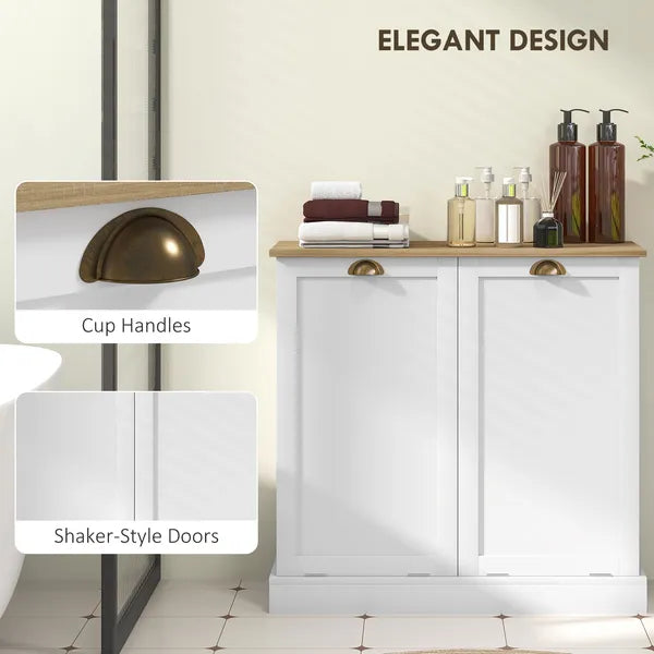 HOMCOM Dual Tilt out Laundry Hamper Cabinet with 2 Removable Basket, Modern Bathroom Storage Cabinet with Shaker Doors and Handles, White - product image 5
