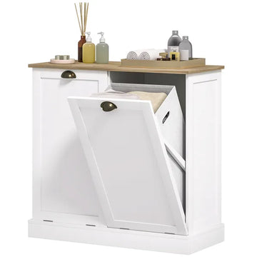 HOMCOM Dual Tilt out Laundry Hamper Cabinet with 2 Removable Basket, Modern Bathroom Storage Cabinet with Shaker Doors and Handles, White - product image 1