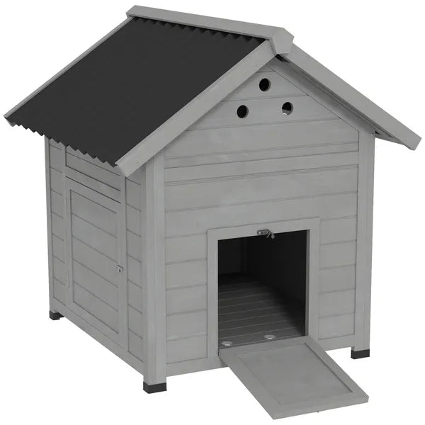 PawHut Duck Coop, Wooden Duck House with Openable Roof and Double Doors, Removable Base for 1-3 Ducks, Outdoor Small Animal House, Gray - product image 11
