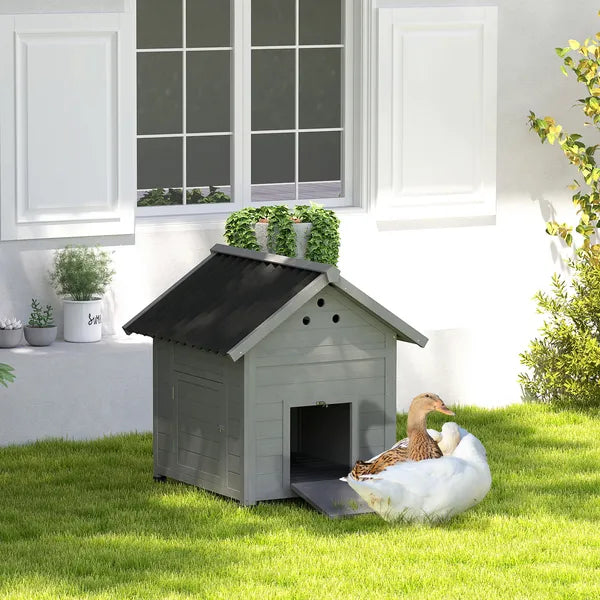 PawHut Duck Coop, Wooden Duck House with Openable Roof and Double Doors, Removable Base for 1-3 Ducks, Outdoor Small Animal House, Gray - product image 10