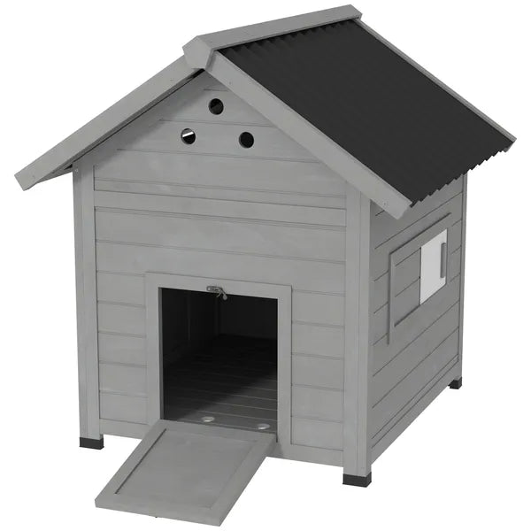 PawHut Duck Coop, Wooden Duck House with Openable Roof and Double Doors, Removable Base for 1-3 Ducks, Outdoor Small Animal House, Gray - product image 1