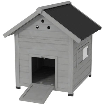 PawHut Duck Coop, Wooden Duck House with Openable Roof and Double Doors, Removable Base for 1-3 Ducks, Outdoor Small Animal House, Gray - product image 1