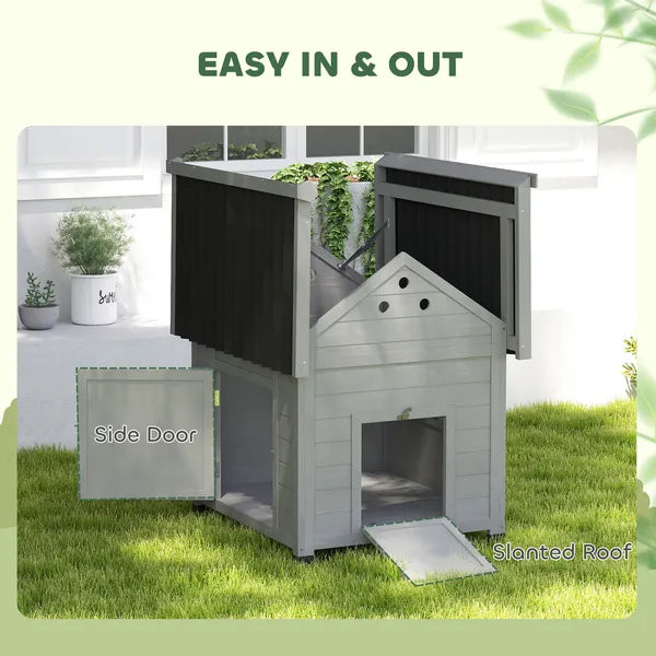 PawHut Duck Coop, Wooden Duck House with Openable Roof and Double Doors, Removable Base for 1-3 Ducks, Outdoor Small Animal House, Gray - product image 5