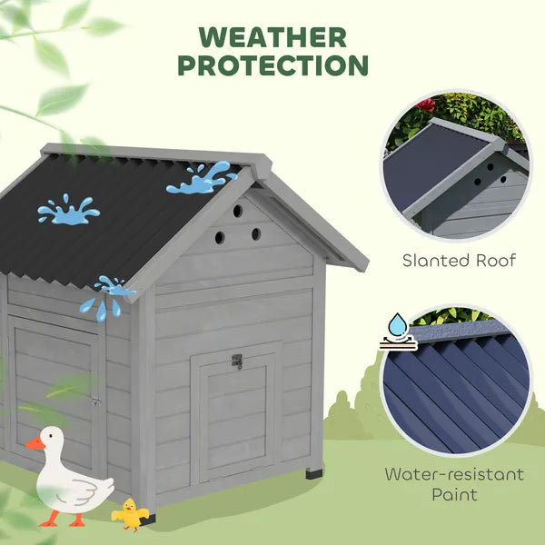 PawHut Duck Coop, Wooden Duck House with Openable Roof and Double Doors, Removable Base for 1-3 Ducks, Outdoor Small Animal House, Gray - product image 6
