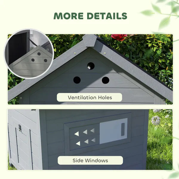 PawHut Duck Coop, Wooden Duck House with Openable Roof and Double Doors, Removable Base for 1-3 Ducks, Outdoor Small Animal House, Gray - product image 7
