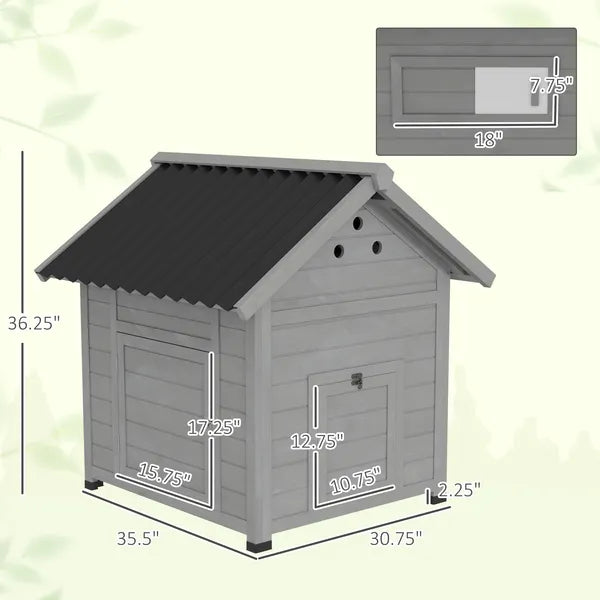 PawHut Duck Coop, Wooden Duck House with Openable Roof and Double Doors, Removable Base for 1-3 Ducks, Outdoor Small Animal House, Gray - product image 3