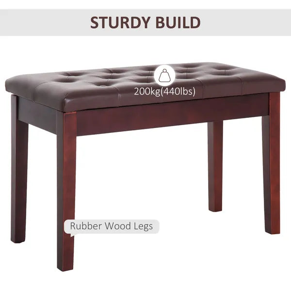 HOMCOM Duet Piano Bench Birchwood and Faux Leather Comfortable Seating for Two Elegant Brown - product image 4