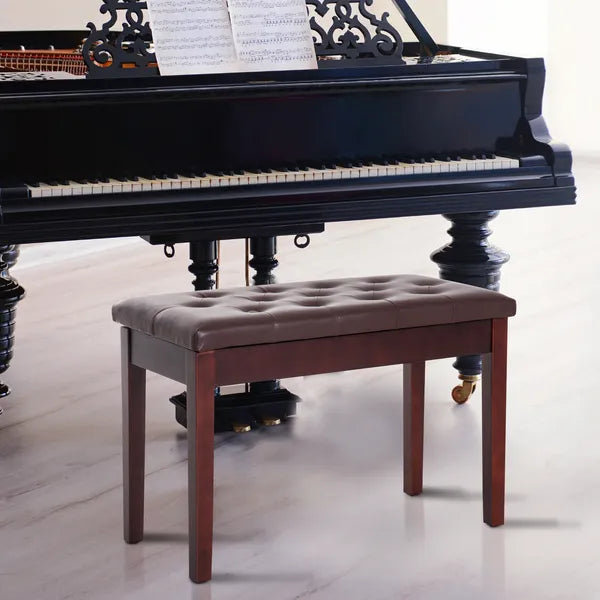 HOMCOM Duet Piano Bench Birchwood and Faux Leather Comfortable Seating for Two Elegant Brown - product image 7
