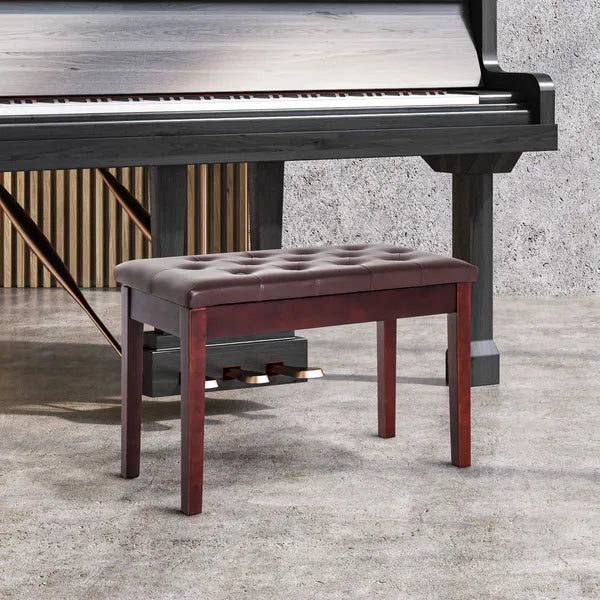 HOMCOM Duet Piano Bench Birchwood and Faux Leather Comfortable Seating for Two Elegant Brown - product image 10