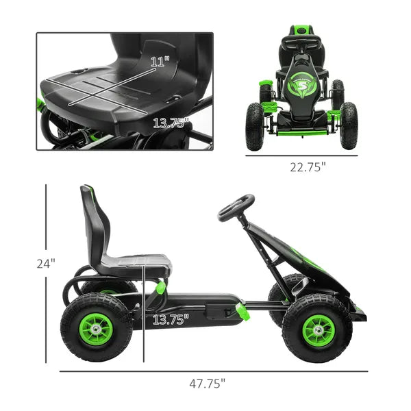 Aosom Durable Pedal Go Kart for Kids, Ergonomic Ride-On Toy with Rubber Tires, Green, Ages 5-12 - product image 3