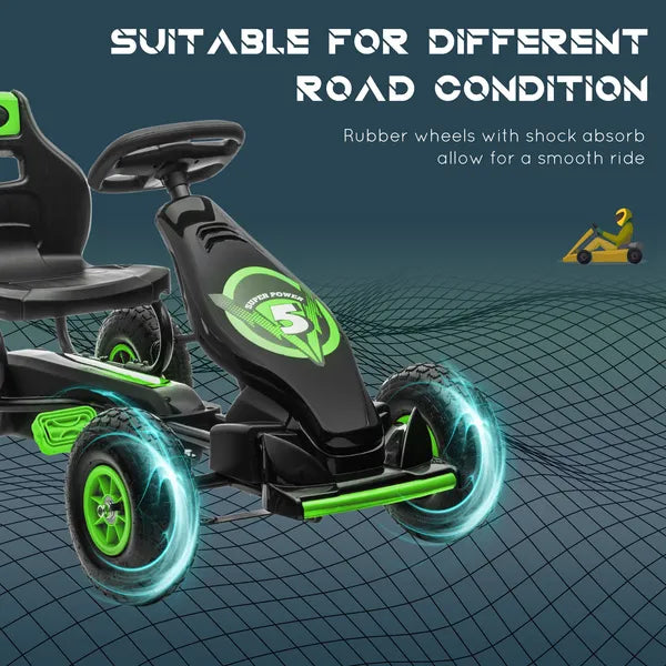 Aosom Durable Pedal Go Kart for Kids, Ergonomic Ride-On Toy with Rubber Tires, Green, Ages 5-12 - product image 6
