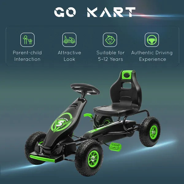 Aosom Durable Pedal Go Kart for Kids, Ergonomic Ride-On Toy with Rubber Tires, Green, Ages 5-12 - product image 8