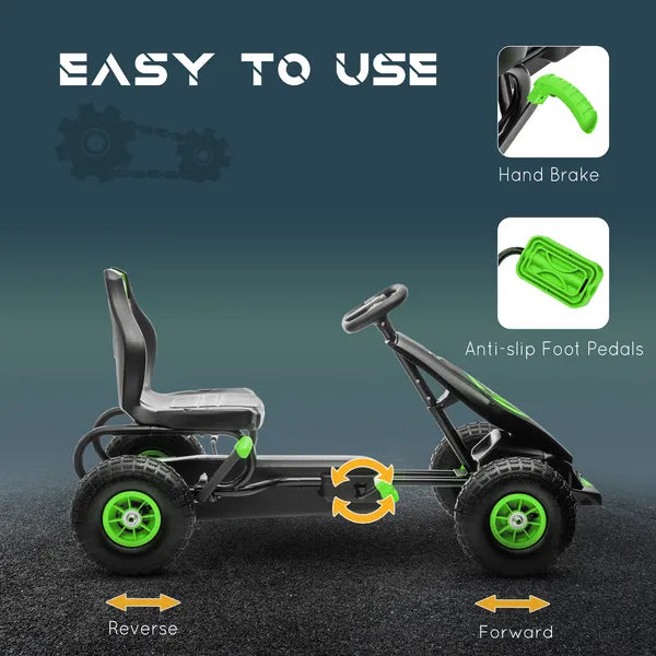 Aosom Durable Pedal Go Kart for Kids, Ergonomic Ride-On Toy with Rubber Tires, Green, Ages 5-12 - product image 5
