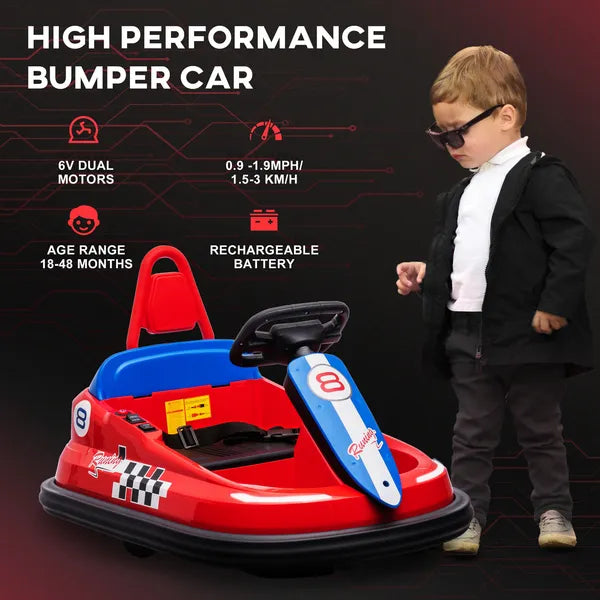6V Electric Bumper Car for Kids with 360 Degree Rotation, Music and Lights, Red - product image 7