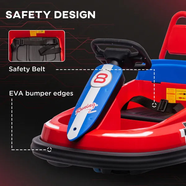 6V Electric Bumper Car for Kids with 360 Degree Rotation, Music and Lights, Red - product image 6