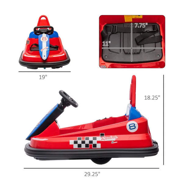6V Electric Bumper Car for Kids with 360 Degree Rotation, Music and Lights, Red - product image 3