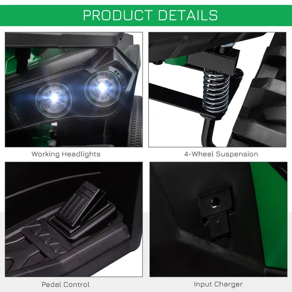 Electric Cars for Kids 12V with Music Realistic Headlights Wide Wheels Rechargeable Battery Green - product image 7