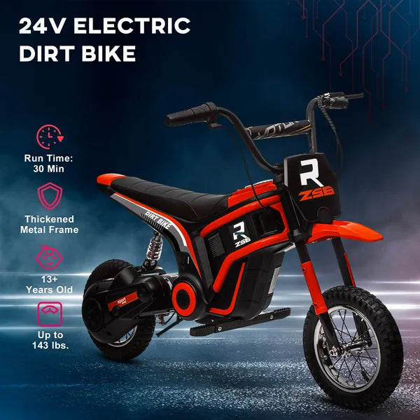 Electric Dirt Bike with Twist Grip Throttle, 24V 350W Off-Road Electric Motorcycle with Brake, Music Horn, for Ages 13+ Years, Red - product image 6