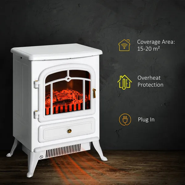 HOMCOM Electric Fireplace Heater White with Realistic LED Log Flames Overheating Safety 750/1500W - product image 4