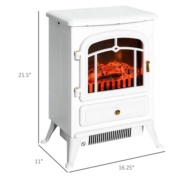 HOMCOM Electric Fireplace Heater White with Realistic LED Log Flames Overheating Safety 750/1500W - product image 3