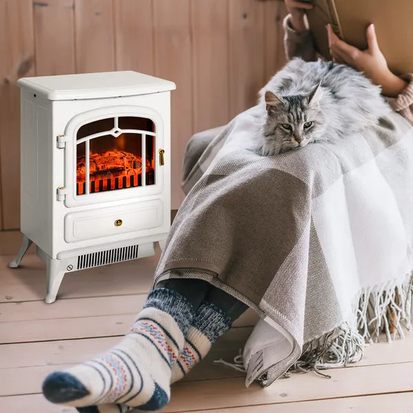 HOMCOM Electric Fireplace Heater White with Realistic LED Log Flames Overheating Safety 750/1500W - product image 8