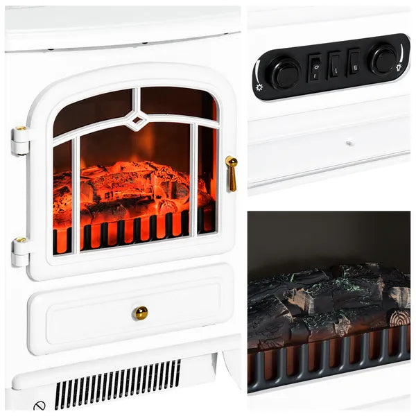 HOMCOM Electric Fireplace Heater White with Realistic LED Log Flames Overheating Safety 750/1500W - product image 7
