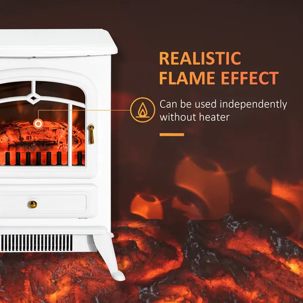 HOMCOM Electric Fireplace Heater White with Realistic LED Log Flames Overheating Safety 750/1500W - product image 5