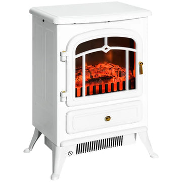 HOMCOM Electric Fireplace Heater White with Realistic LED Log Flames Overheating Safety 750/1500W - product image 1