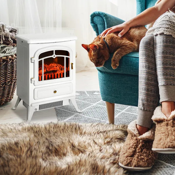 HOMCOM Electric Fireplace Heater White with Realistic LED Log Flames Overheating Safety 750/1500W - product image 2