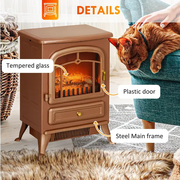 Electric Freestanding Fireplace Stove with Realistic LED Flames and Logs, 750W/1500W, Dark Brown - product image 7