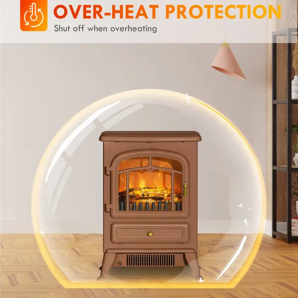Electric Freestanding Fireplace Stove with Realistic LED Flames and Logs, 750W/1500W, Dark Brown - product image 6