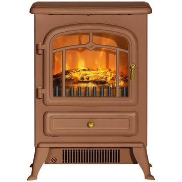 Electric Freestanding Fireplace Stove with Realistic LED Flames and Logs, 750W/1500W, Dark Brown - product image 1