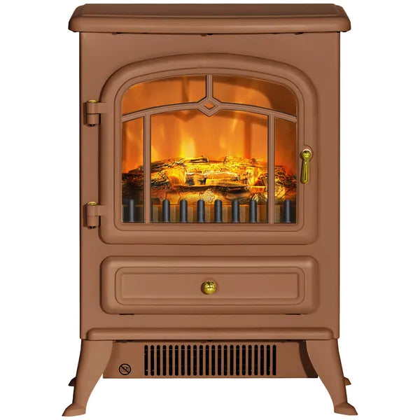 Electric Freestanding Fireplace Stove with Realistic LED Flames and Logs, 750W/1500W, Dark Brown - product image 1