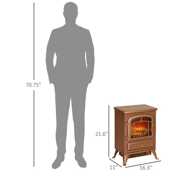 Electric Freestanding Fireplace Stove with Realistic LED Flames and Logs, 750W/1500W, Dark Brown - product image 3