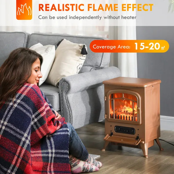 Electric Freestanding Fireplace Stove with Realistic LED Flames and Logs, 750W/1500W, Dark Brown - product image 4