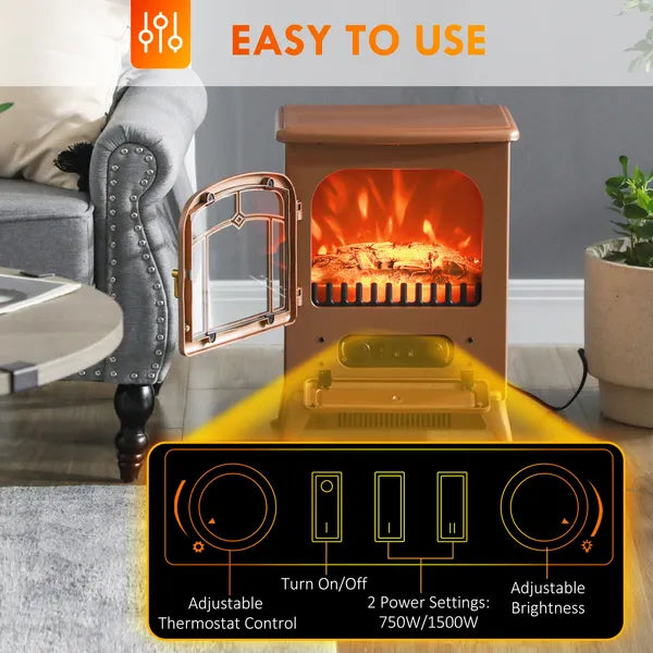 Electric Freestanding Fireplace Stove with Realistic LED Flames and Logs, 750W/1500W, Dark Brown - product image 5