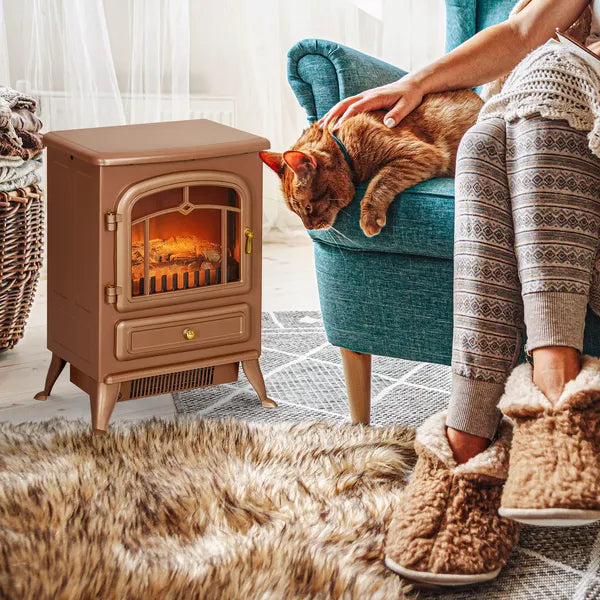 Electric Freestanding Fireplace Stove with Realistic LED Flames and Logs, 750W/1500W, Dark Brown - product image 2