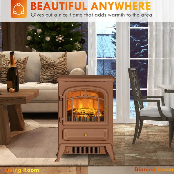 Electric Freestanding Fireplace Stove with Realistic LED Flames and Logs, 750W/1500W, Dark Brown - product image 8