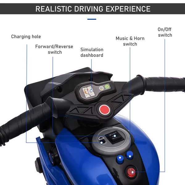 Aosom Electric Motorbike for Kids 6V Ride-On Motorcycle Toy with Music Horn Headlights Blue - product image 6